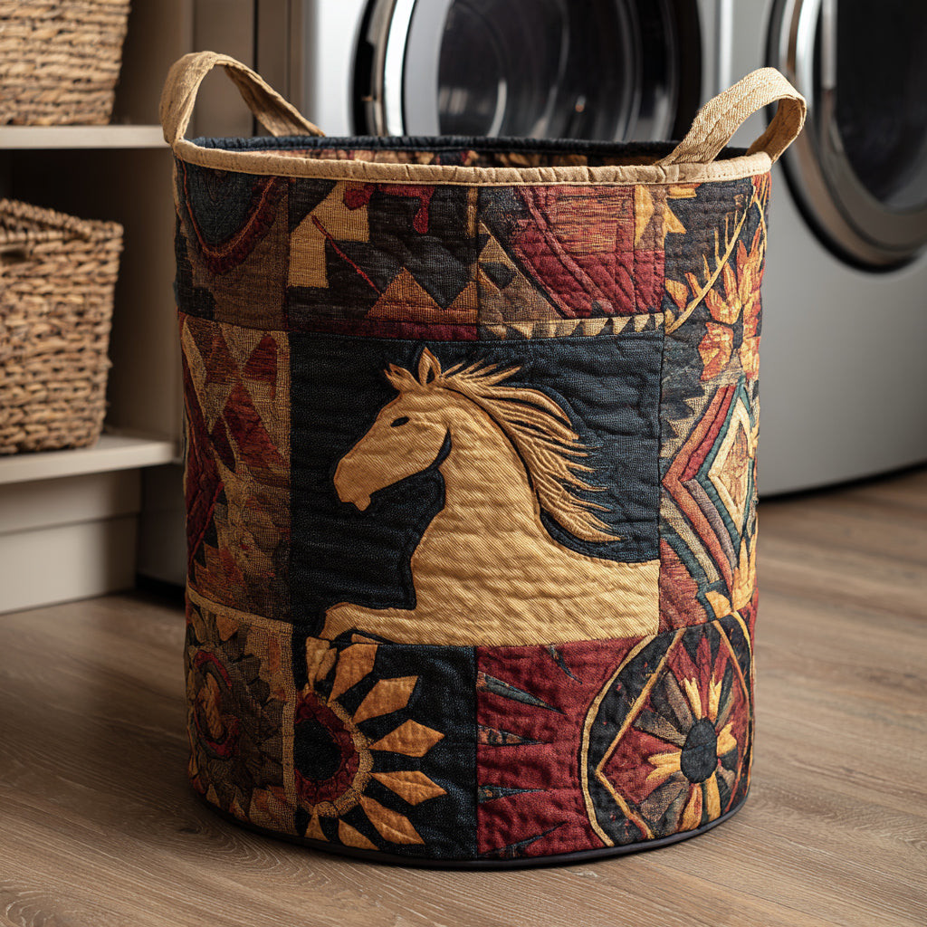 Brave Tribal Horse Quilted Laundry Basket Large Capacity Quilted Laundry Basket for Clothes Storage