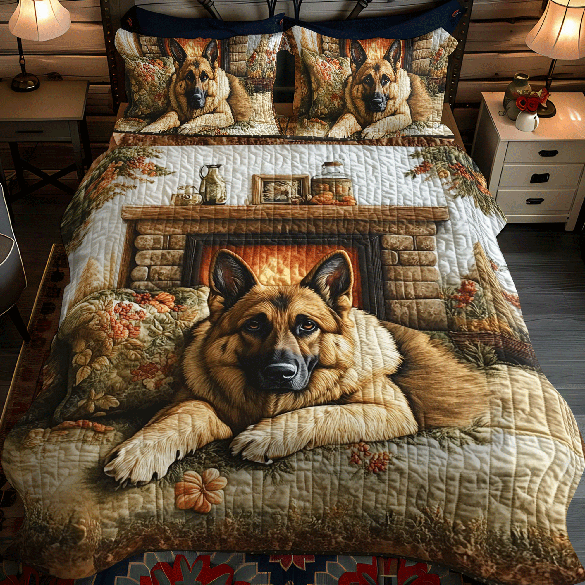 Braveheart Pup Quilted Bedding Set Bedroom Decorations German Shepherd Gifts For Her