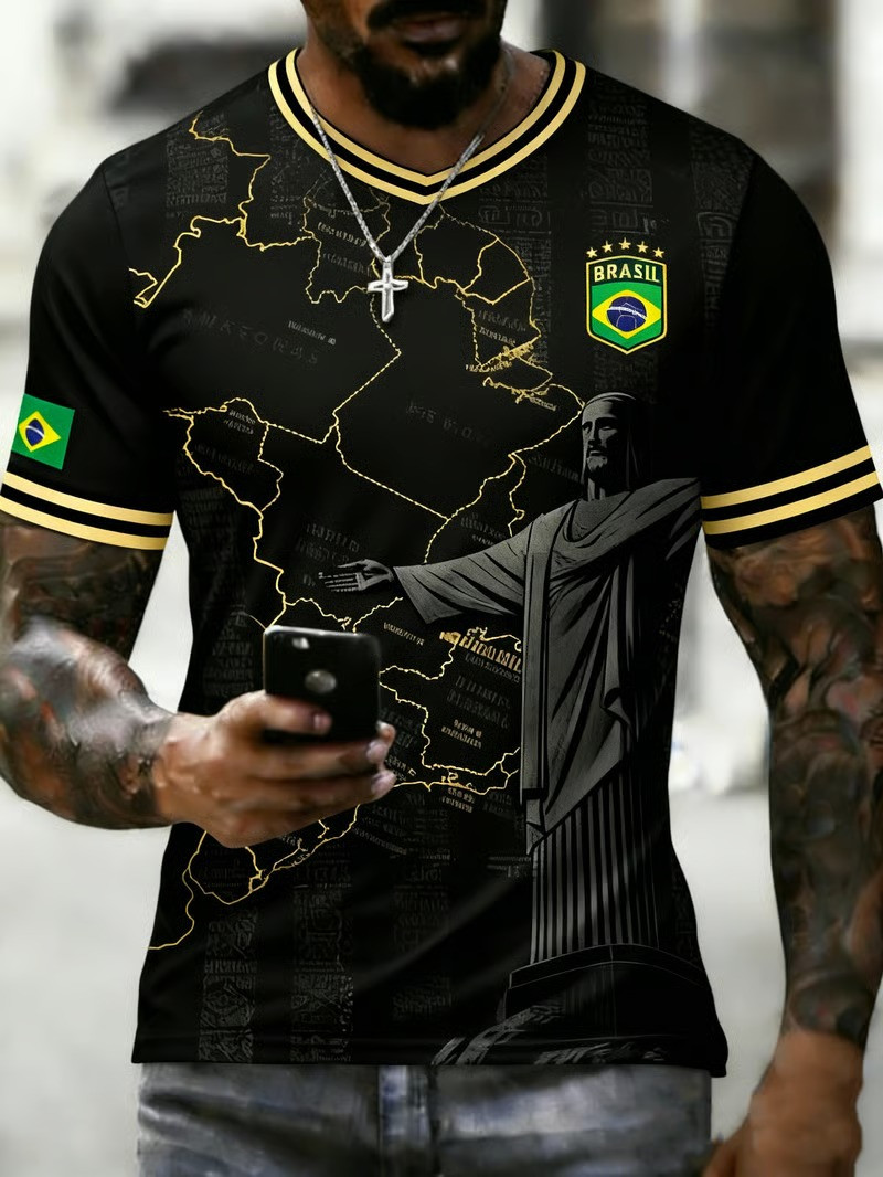 Brazil Christ Redeemer V-Neck Jersey World Cup 2026 Soccer Fan Gear Football Clothing Gift For Fans