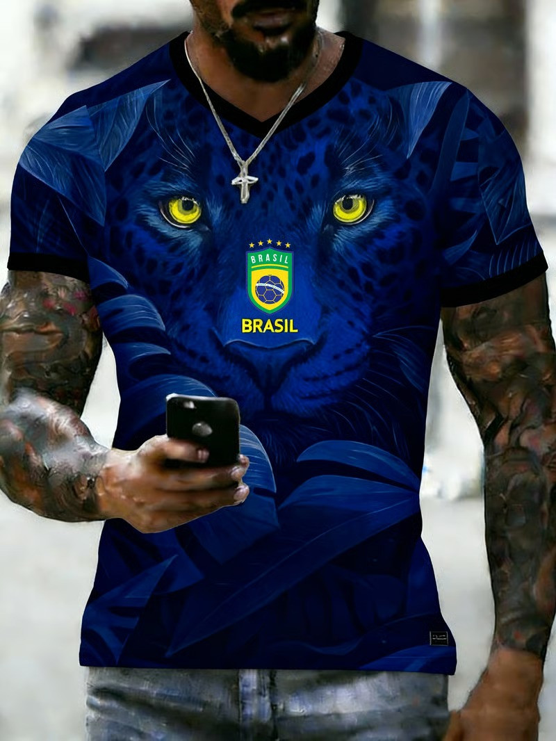 Brazil Jaguar World Cup 2026 V-Neck Jersey Brasil Onca Selecao Soccer Fan Gear Merch Gift Ideas
