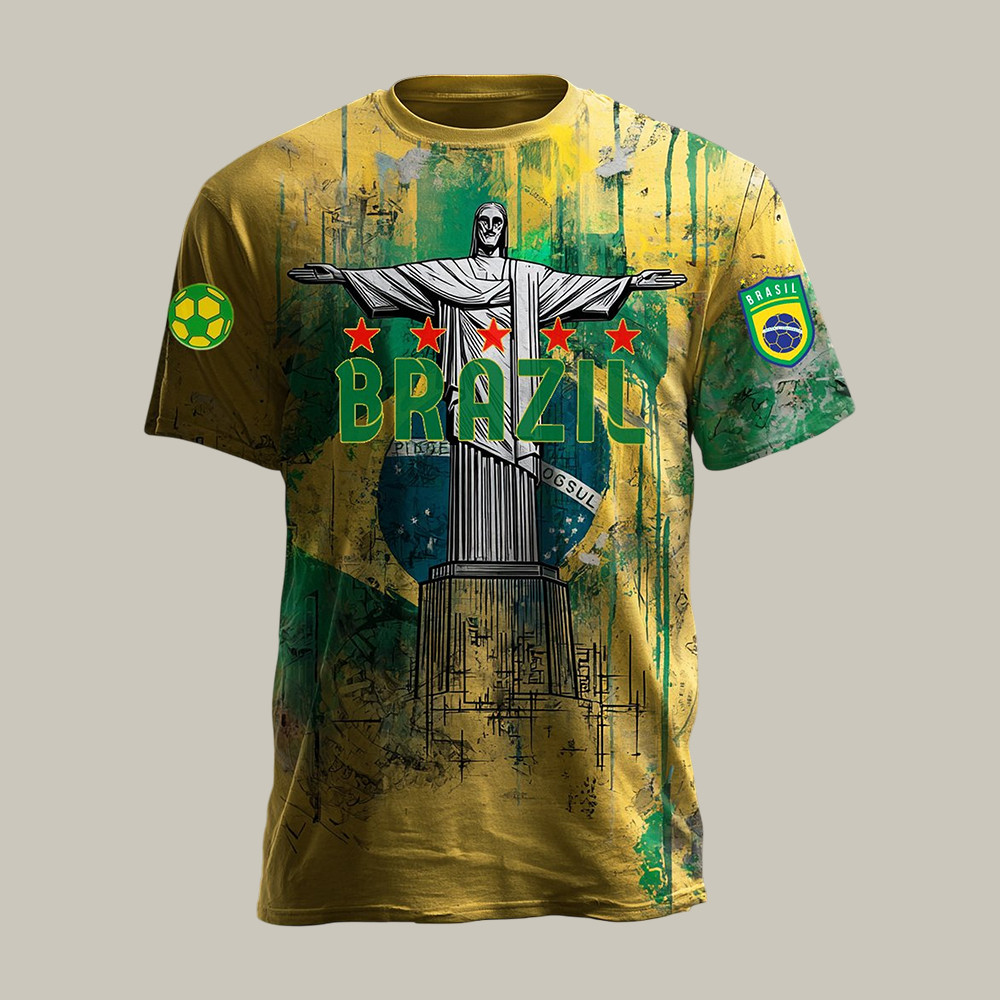 Brazil Redeemer Christ Graphic T-Shirt FIFA World Cup 2026 Merch Great Gift For Soccer Dad