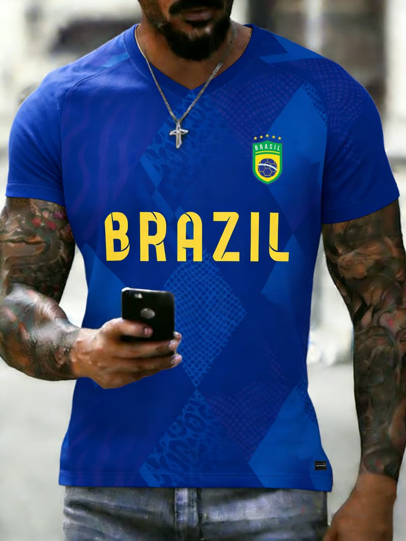 Brazil V-Neck Jersey World Cup 2026 Soccer Fan Gear CBF Brazil Football Clothing Gift For Fans