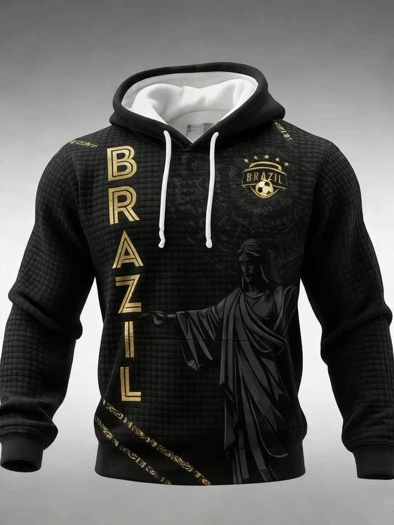 Brazil Waffle Hoodie Christ Redeemer World Cup 2026 Soccer Fan Gear Best Gift For Football Fans