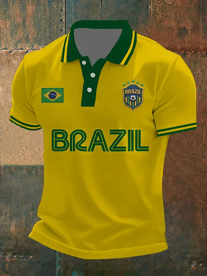 Brazil World Cup 2026 Polo Shirt Soccer Fan Gear CBF Flag Badge Clothing Gift For Football Fans