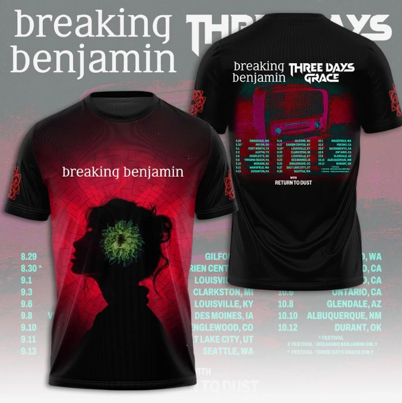 Breaking Benjamin Three Days Grace 2025 Tour T-Shirt Best Gift For Music Fans
