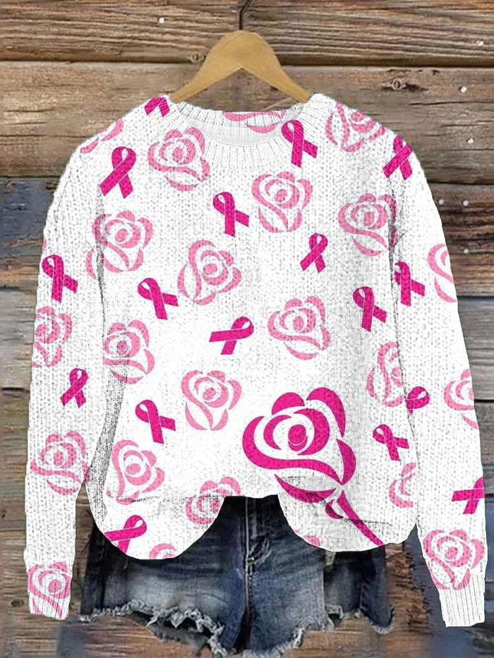 Breast Cancer Awareness Knit Sweater Cozy Clothing Special Holiday Presents For Women