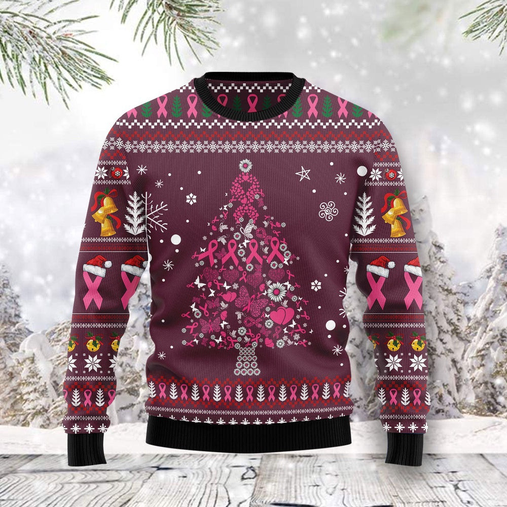 Breast Cancer Christmas Tree Unisex Sweater for Couples Friends Funny Family Christmas Holiday Gift
