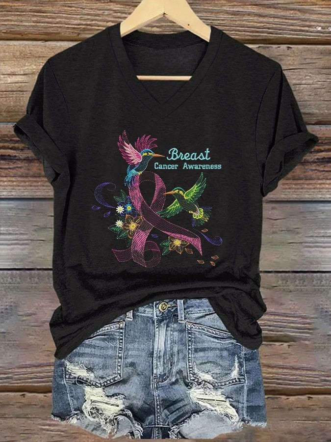 Breast Cancer Cure Graphic V-Neck Shirt For Women's Breast Cancer Awareness Gifts
