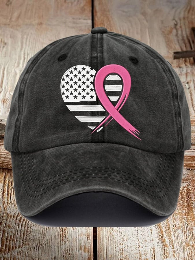 Breast Cancer Heart Ribbon Flag Baseball Hat Breast Cancer Awareness Hat Gifts For Her