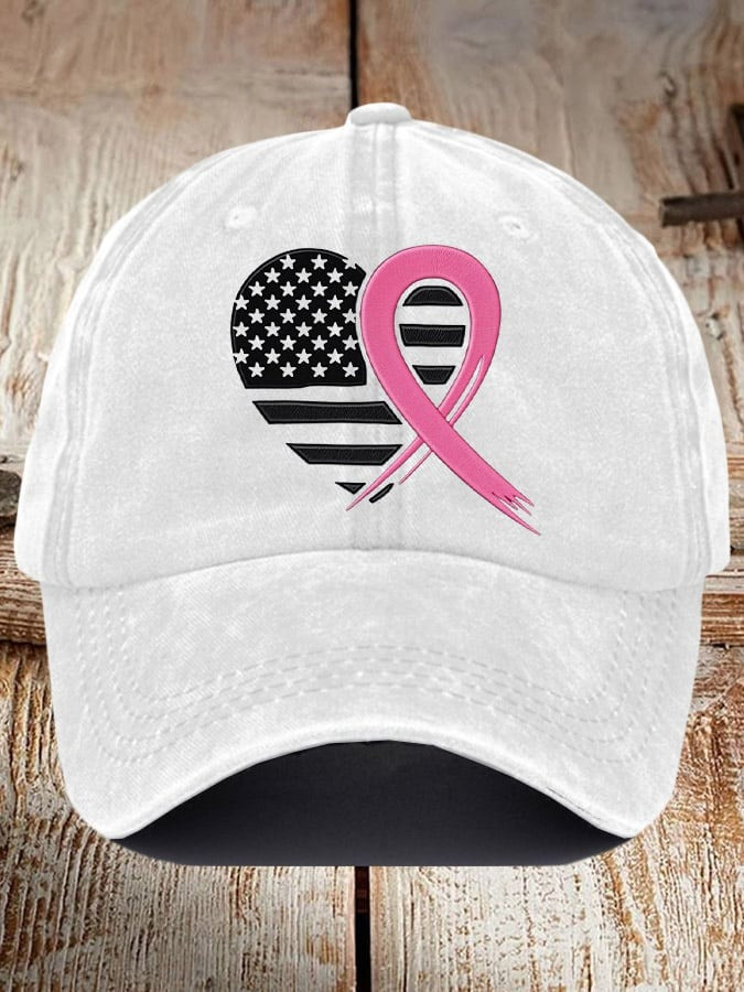 Breast Cancer Heart Ribbon Flag Baseball Hat Breast Cancer Awareness Hat Gifts For Her