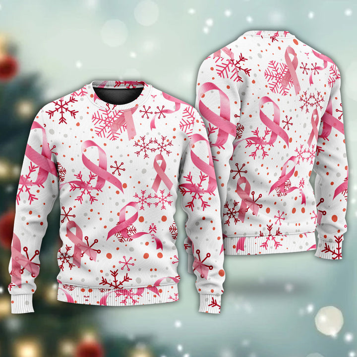 Breast Cancer Pink Ribbon Ugly Christmas Sweater Meaningful Xmas Jumper Gifts For Women