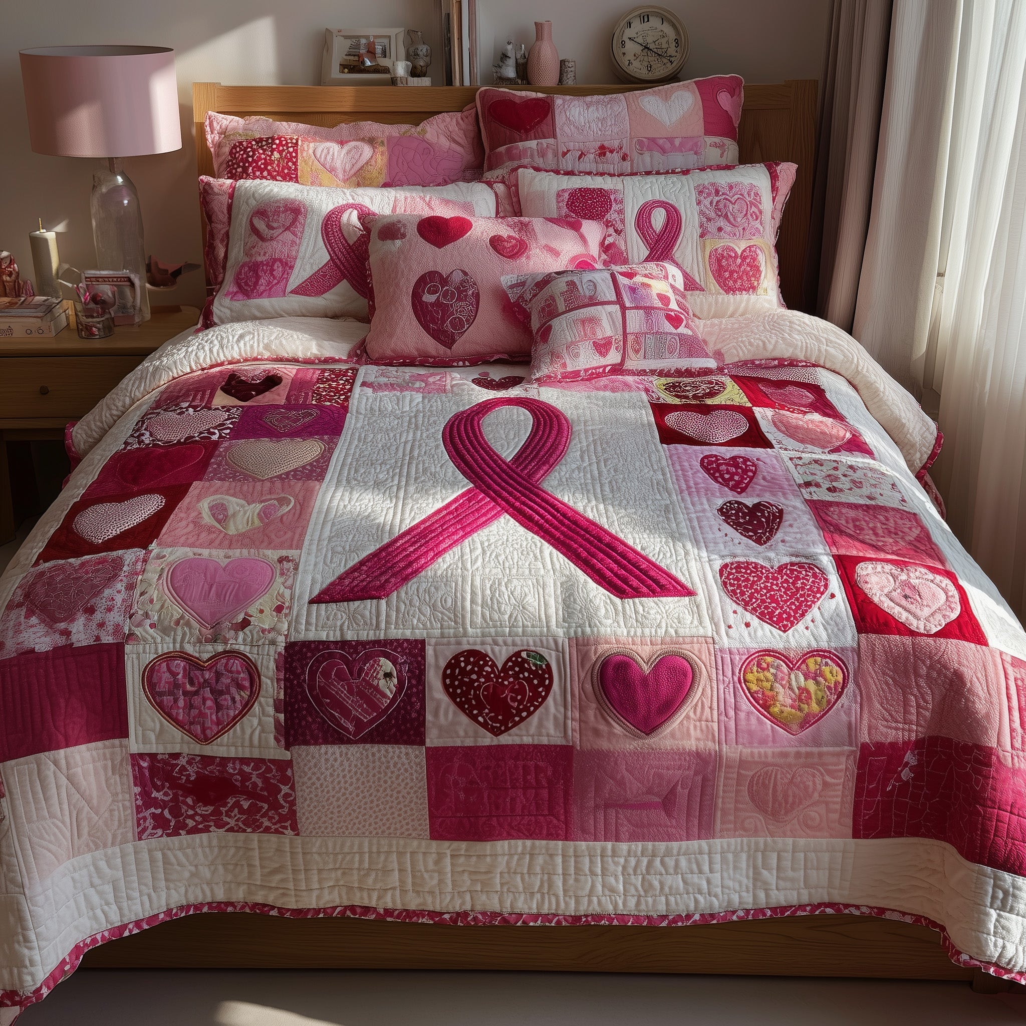Breast Cancer Quilted Bedding Set For Kids