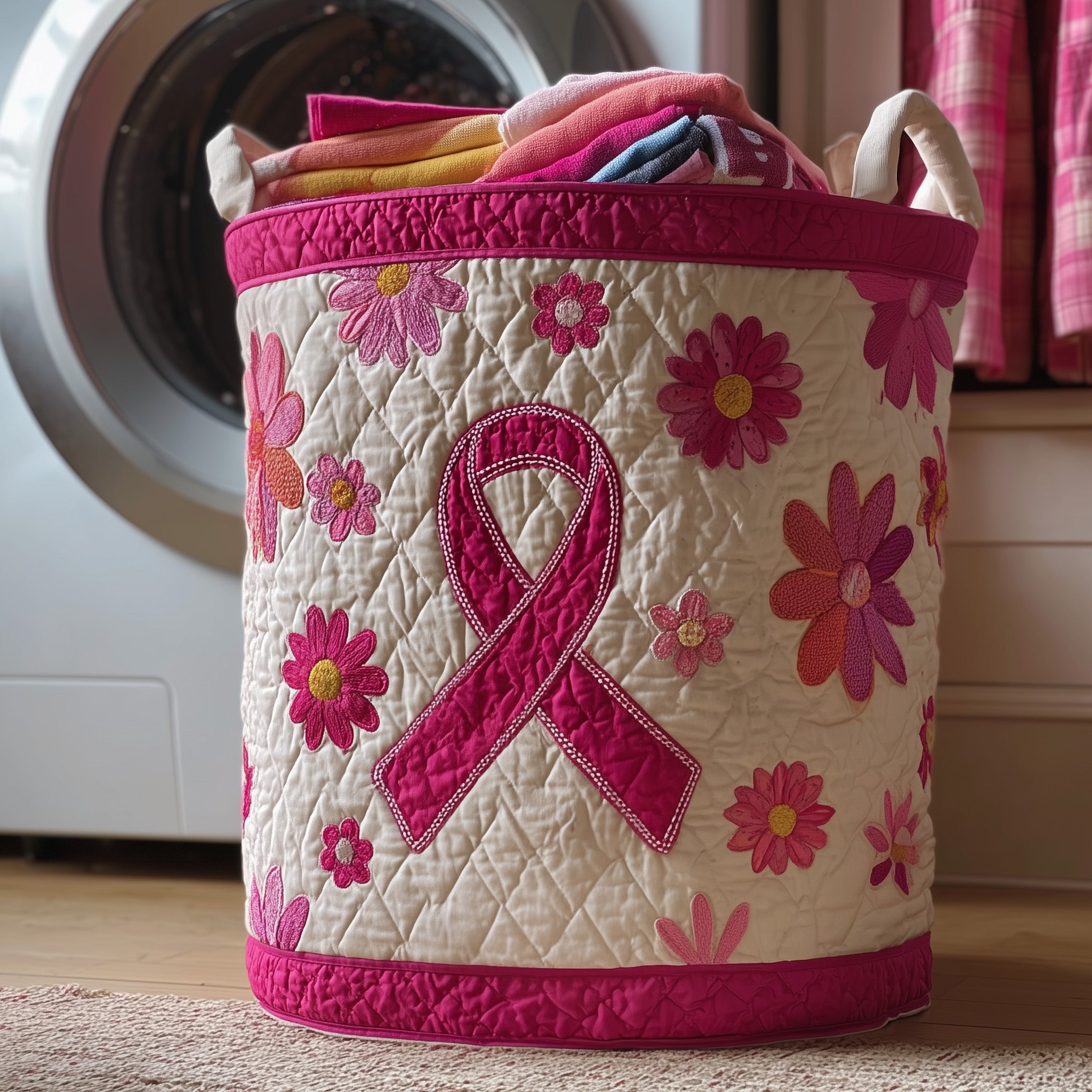 Breast Cancer Quilted Laundry Basket Mother's Day Merch Gift