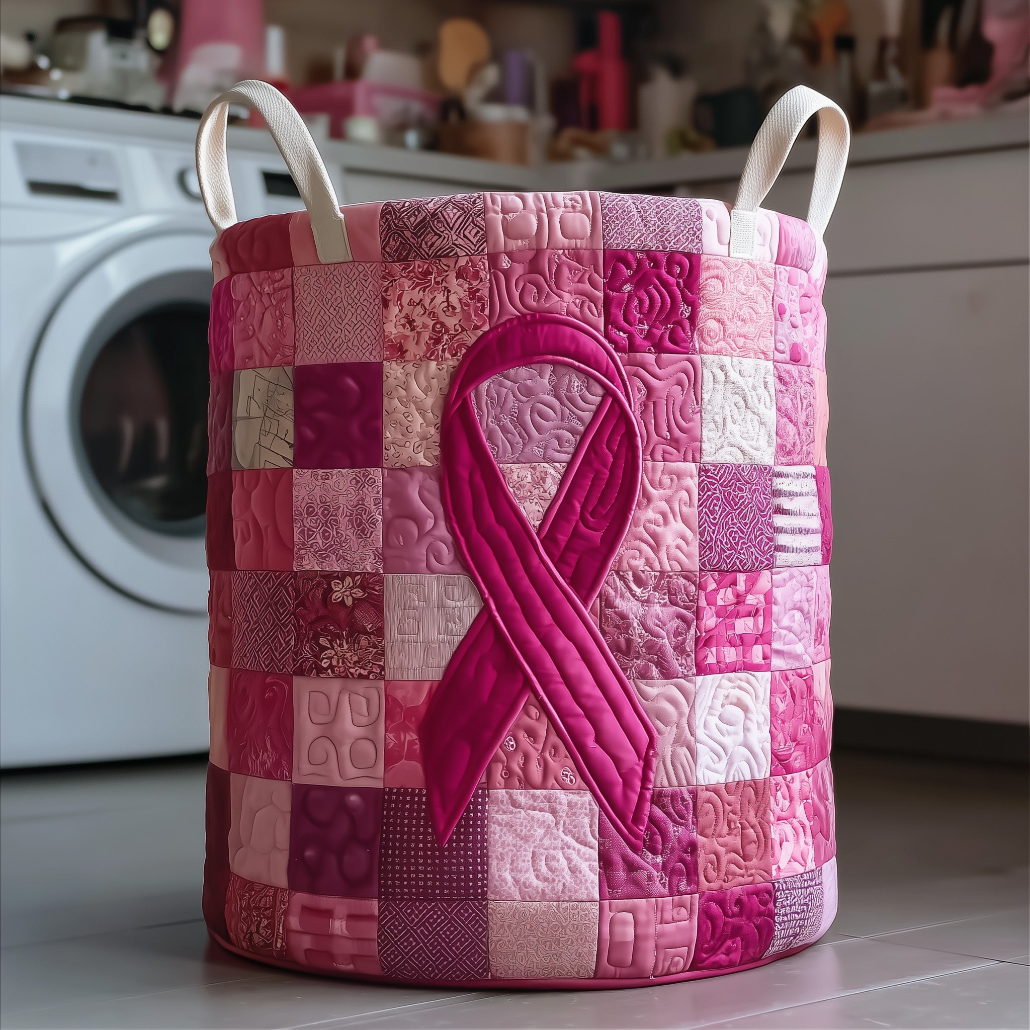 Breast Cancer Quilted Laundry Basket Pink Ribbon Best Gifts For Mom