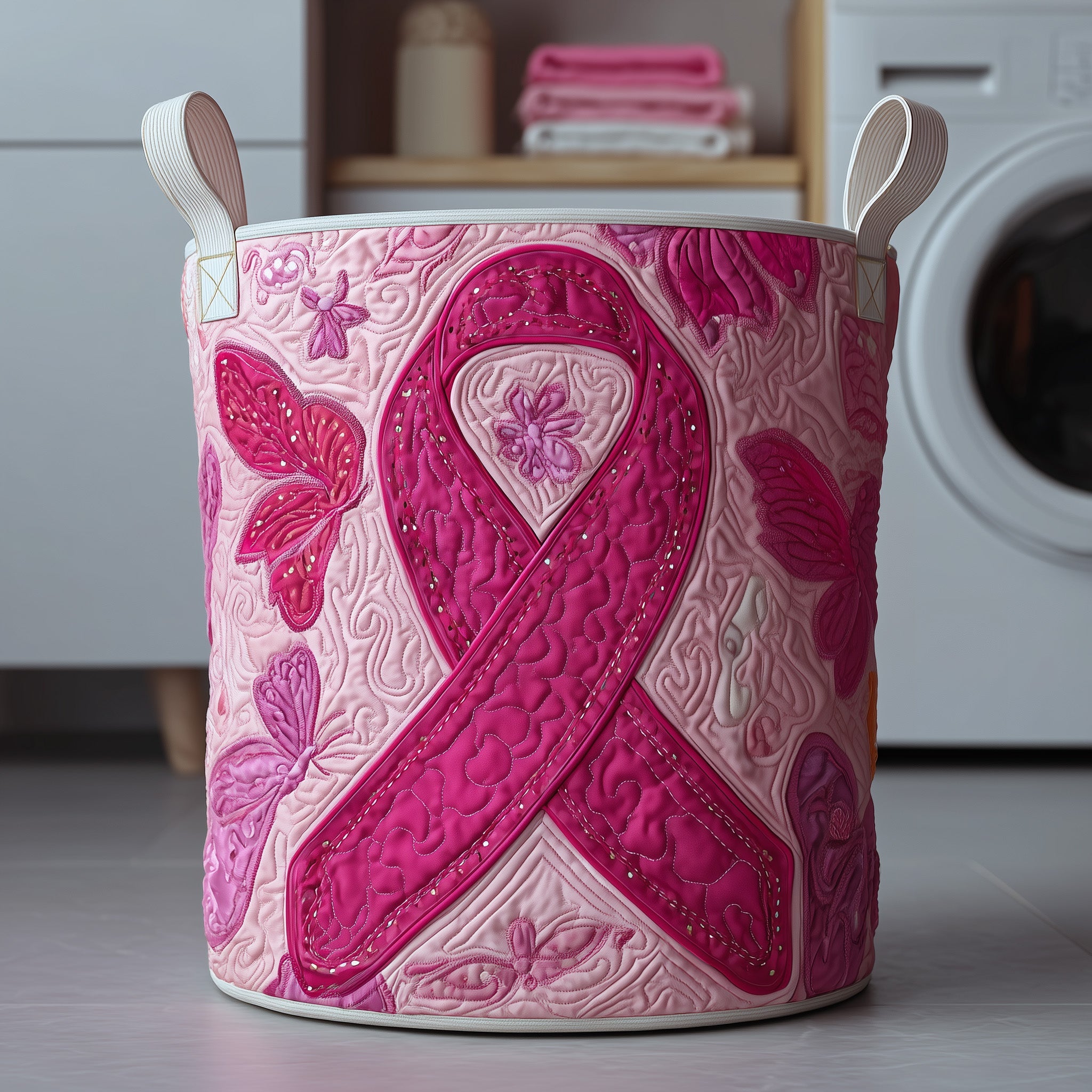 Breast Cancer Quilted Laundry Basket Pink Ribbon Best Present For Enthusiasts