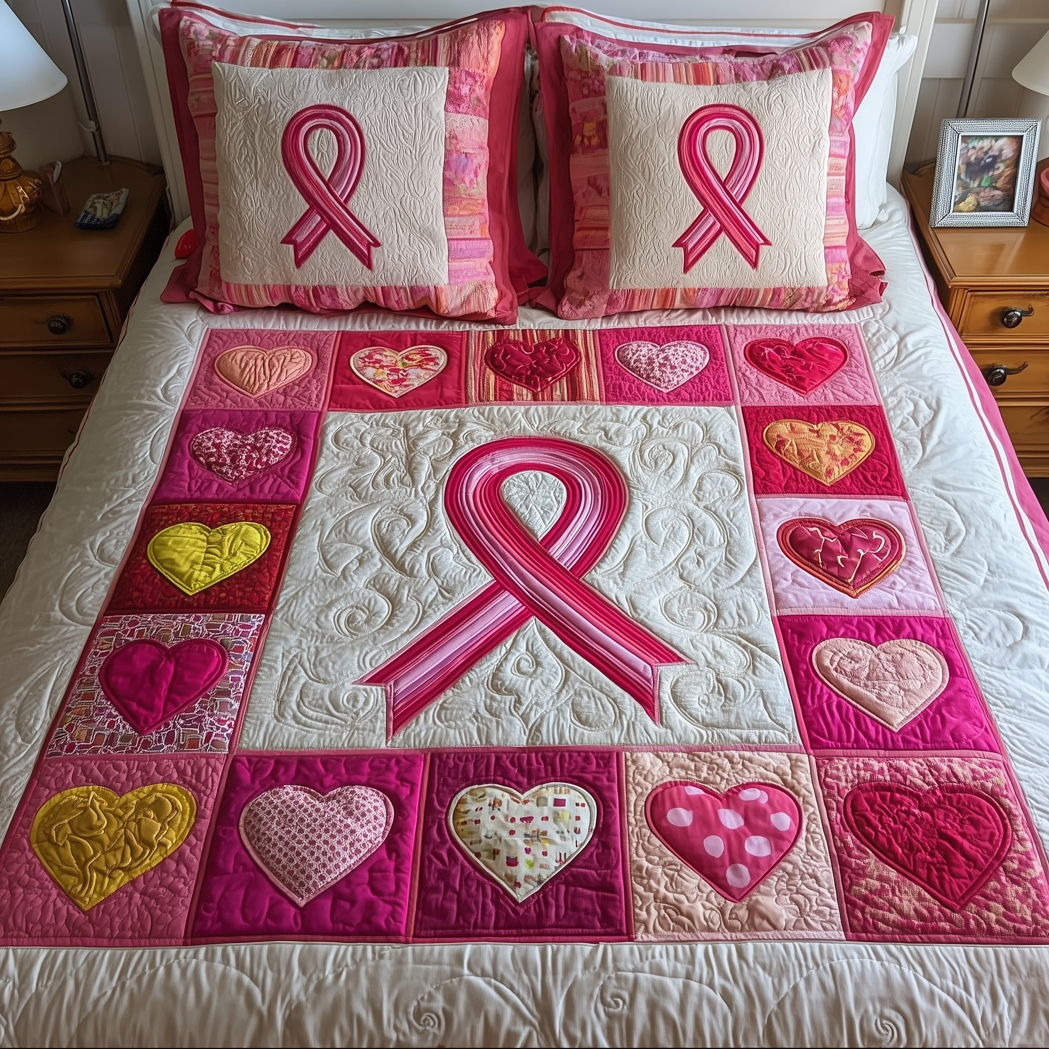 Breast Cancer Ribbon Quilted Bedding Set Duvet Cover Bedspread Best Christmas Presents 2025