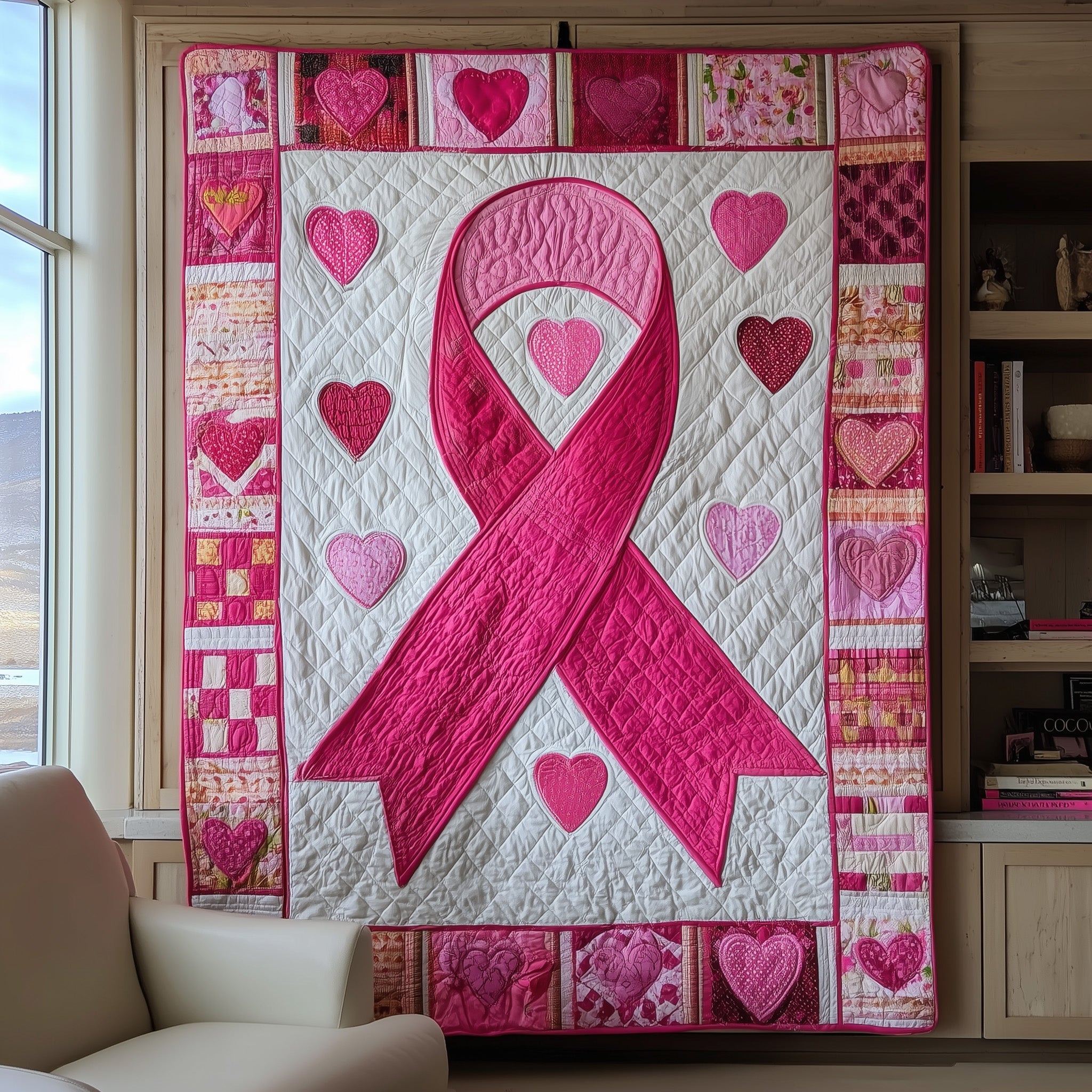 Breast Cancer Ribbon Quilted Blanket Sofa Throw BlanketBest Gifts For Cancer Patients