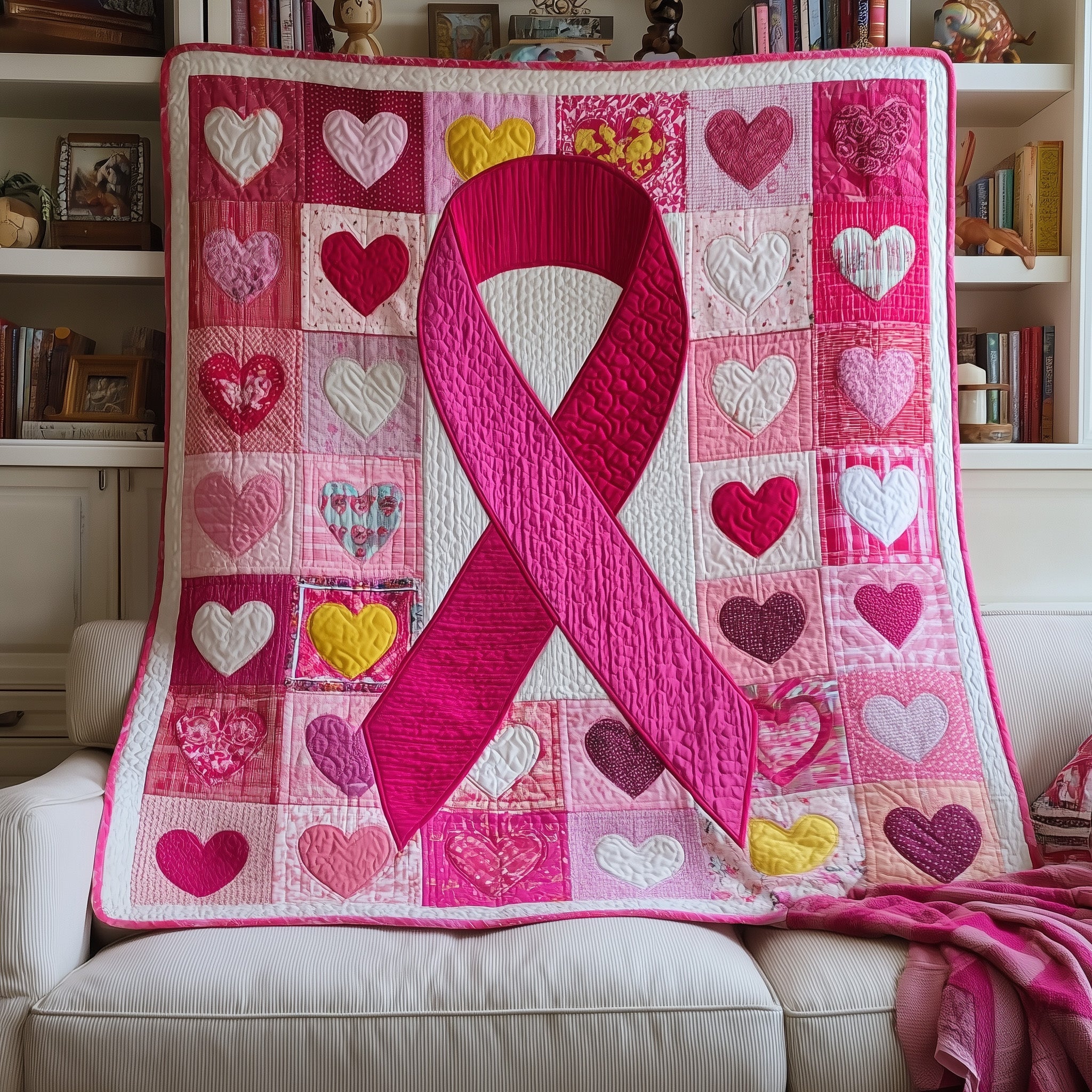 Breast Cancer Ribbon Quilted Blanket Sofa Throw BlanketBreast Cancer Awareness Gifts