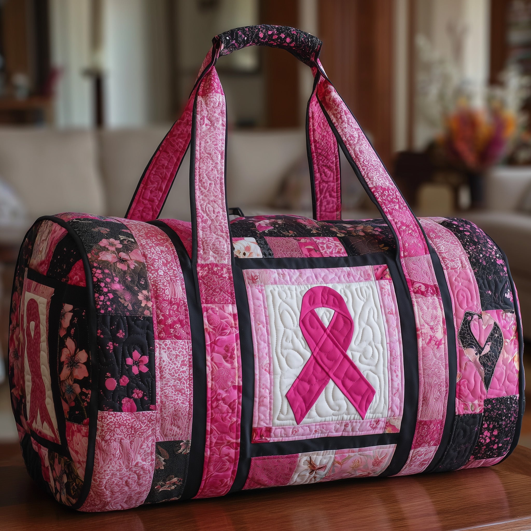 Breast Cancer Ribbon Quilted Duffle Bag Back To School Essential