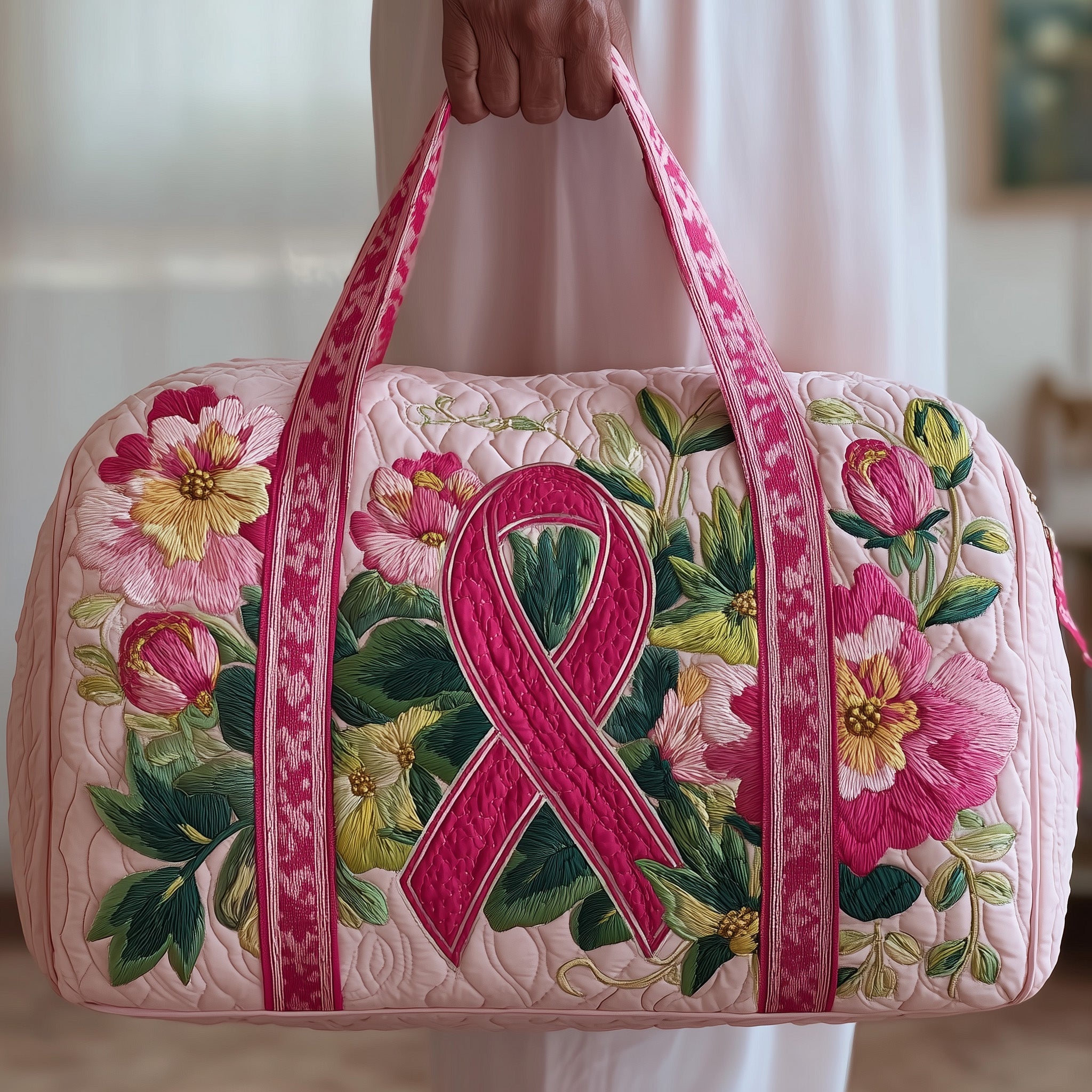 Breast Cancer Ribbon Quilted Duffle Bag Birthday Gift Idea