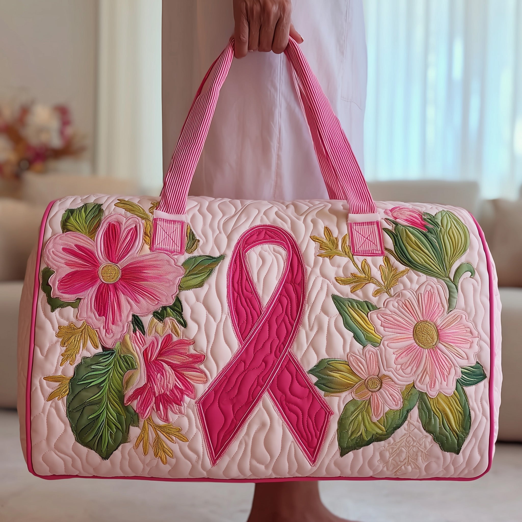 Breast Cancer Ribbon Quilted Duffle Bag Everyday Gift Idea