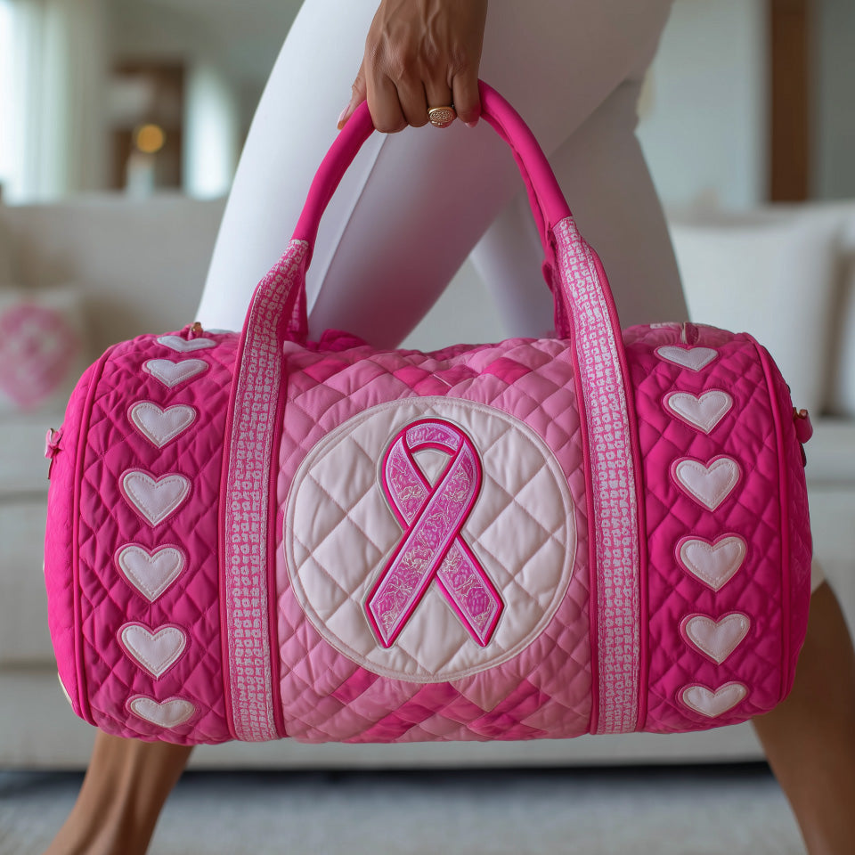 Breast Cancer Ribbon Quilted Duffle Bag Gift For Friends