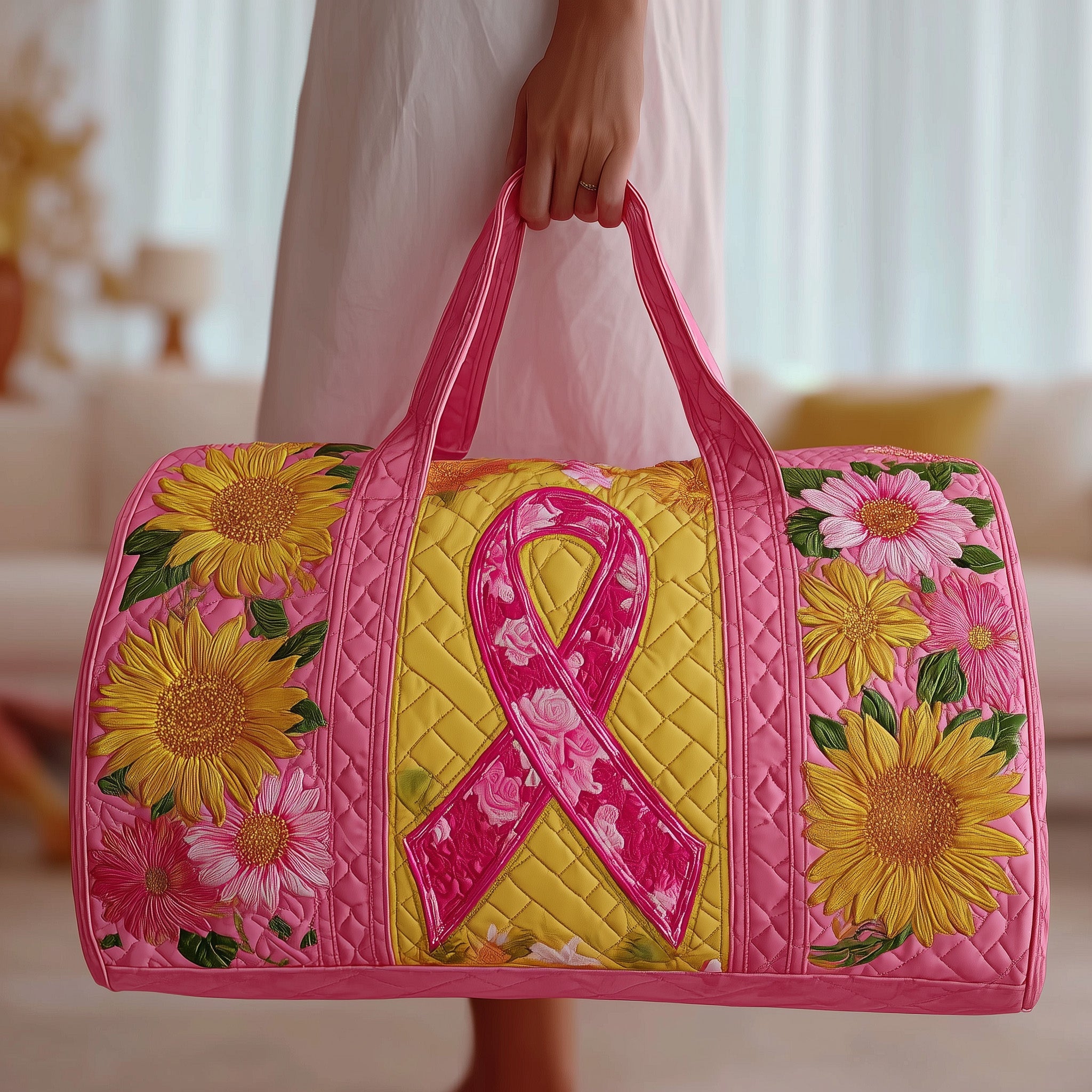 Breast Cancer Ribbon Quilted Duffle Bag Gift For Him