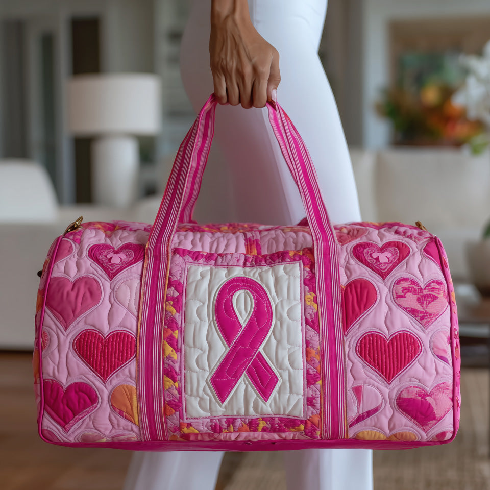 Breast Cancer Ribbon Quilted Duffle Bag Gift For Mom