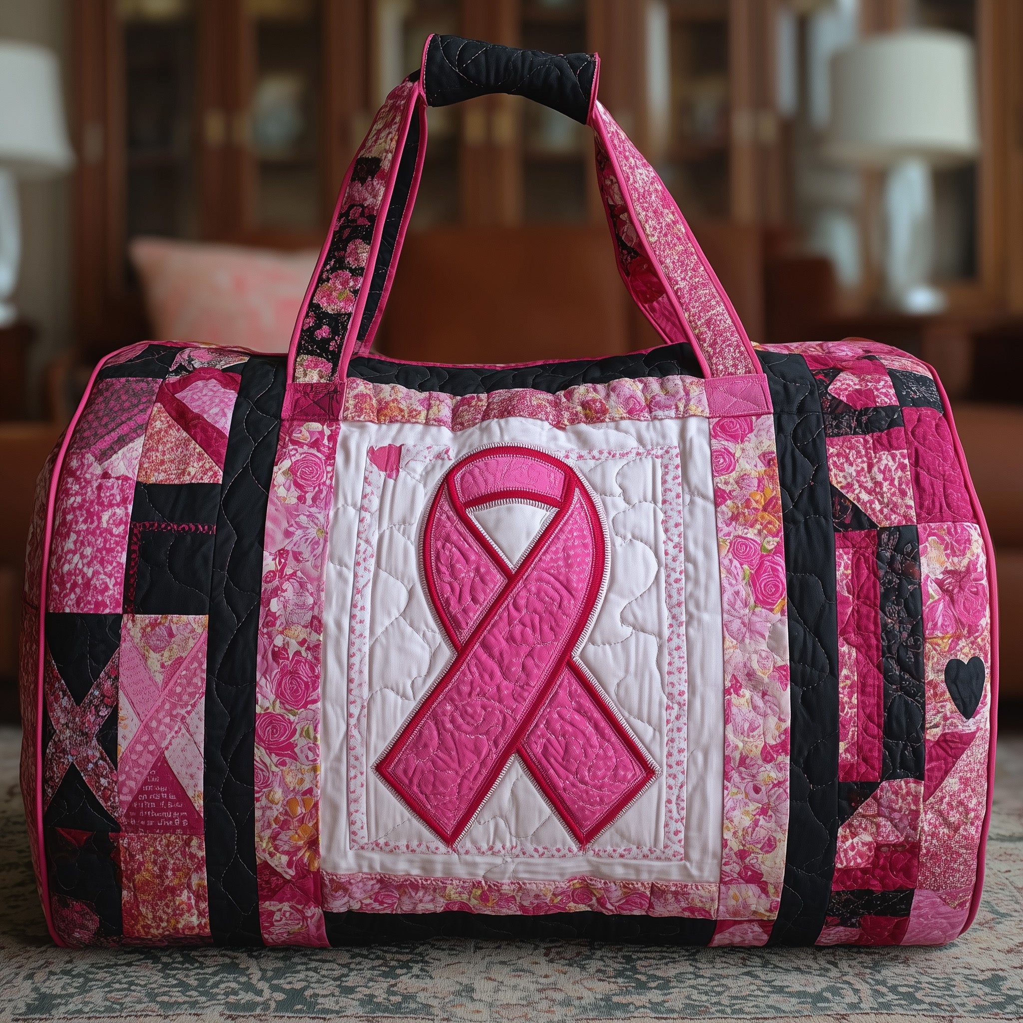 Breast Cancer Ribbon Quilted Duffle Bag Graduation Gift Idea