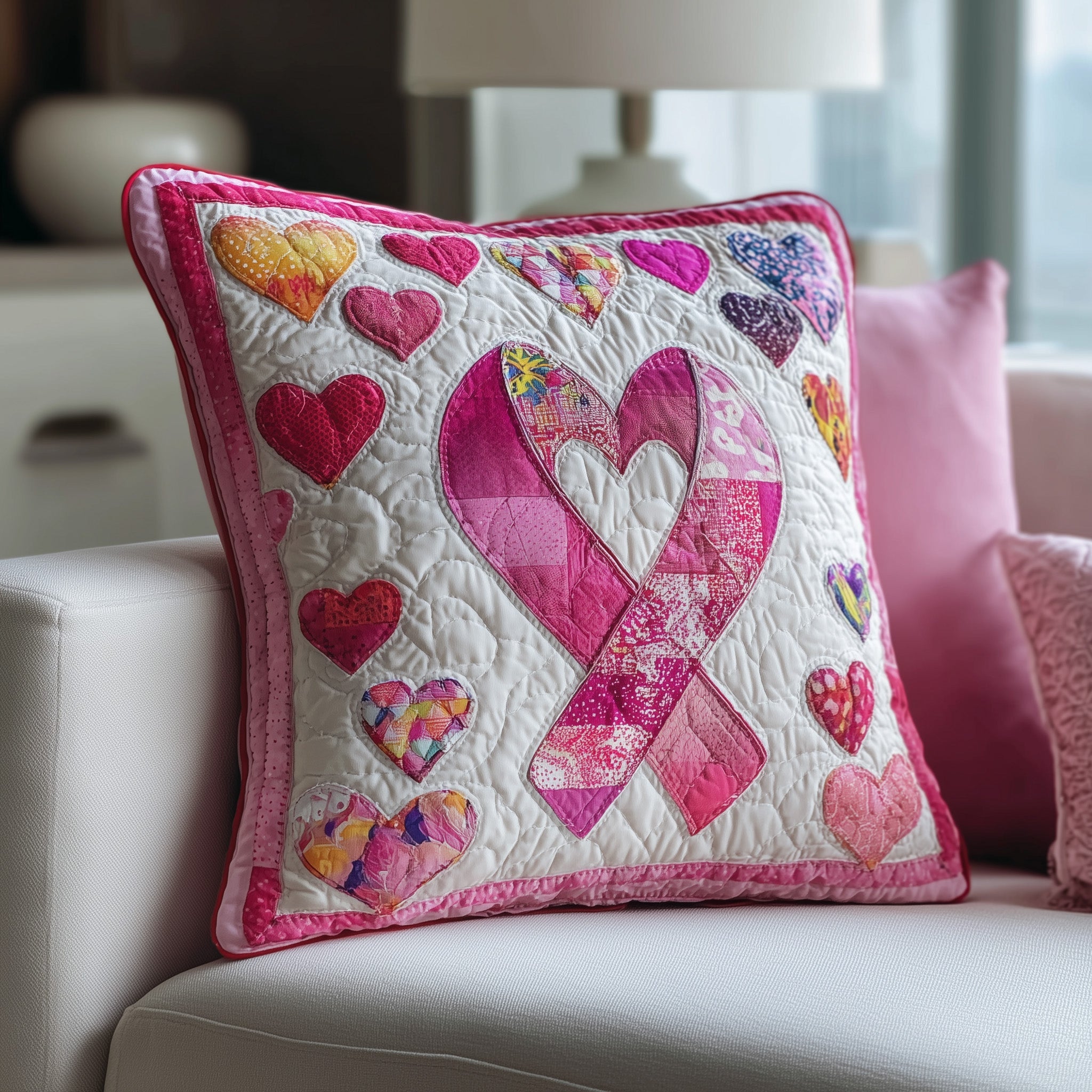 Breast Cancer Ribbon Quilted Pillow Case Gift For Him