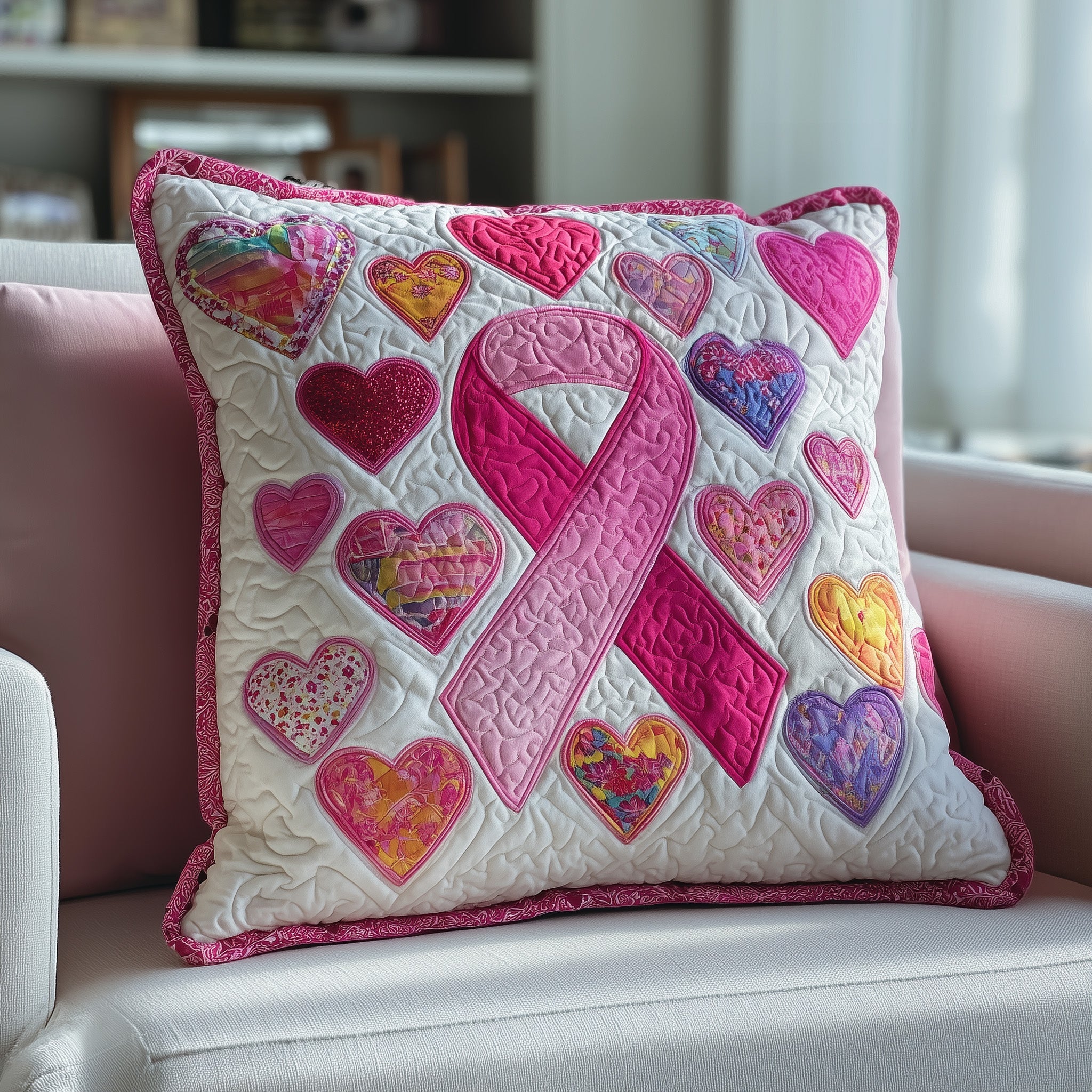 Breast Cancer Ribbon Quilted Pillow Case Gift For Kids(1)