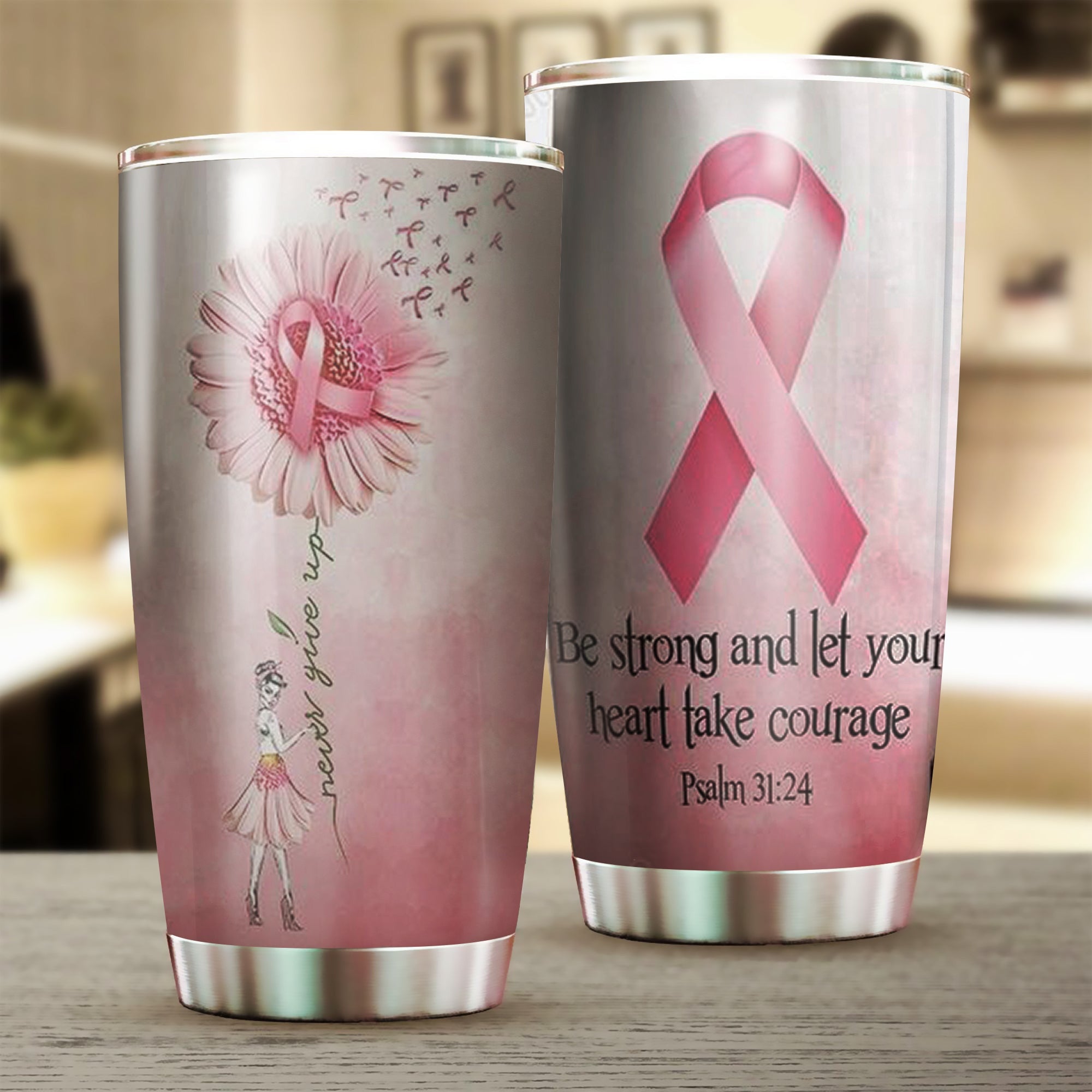 Breast Cancer Tumbler Be Strong And Let Your Heart Courage Breast Cancer Awareness Gifts