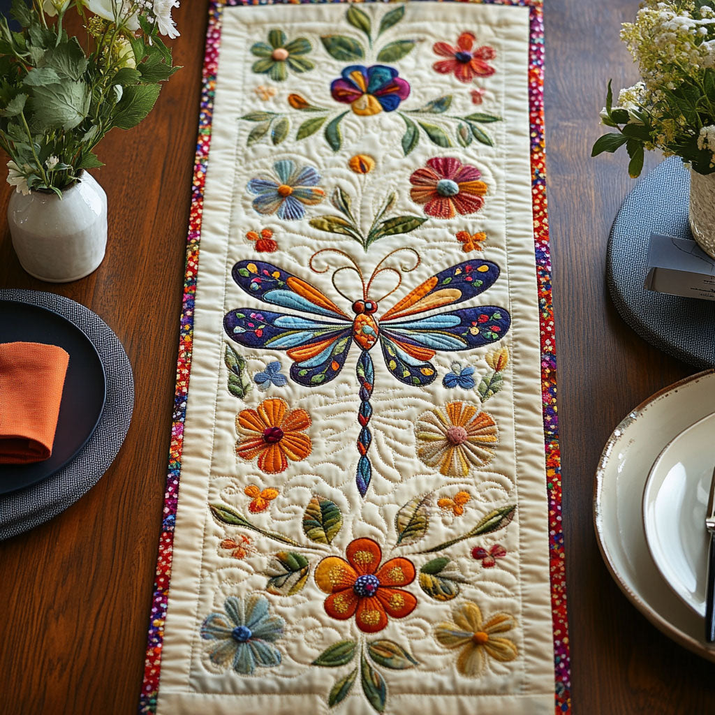 Breeze Blooms Quilted Table Runner Dining Table Decor Ideas Dragonfly Lover Gifts For Women