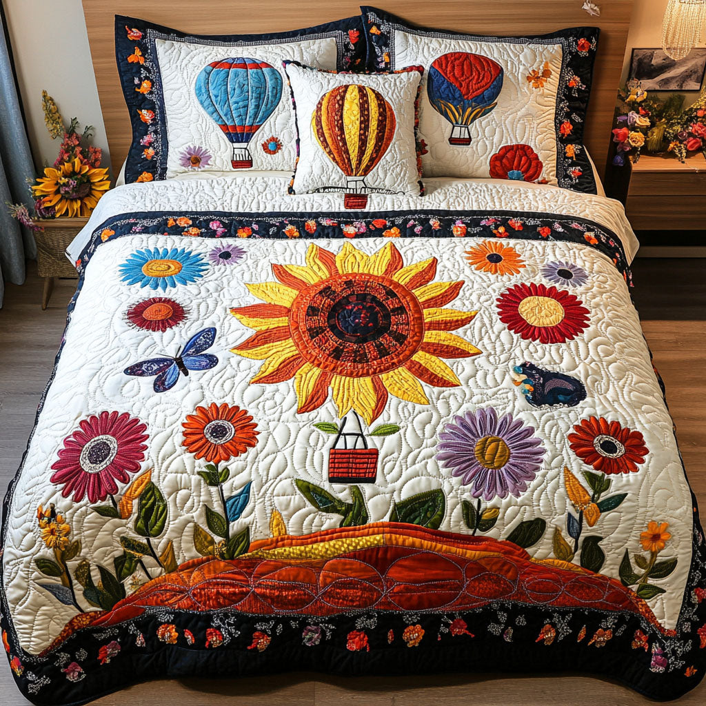 Breezy Blossom Balloons Quilted Bedding Set Perfect Bedroom Gift Set to Show You Care