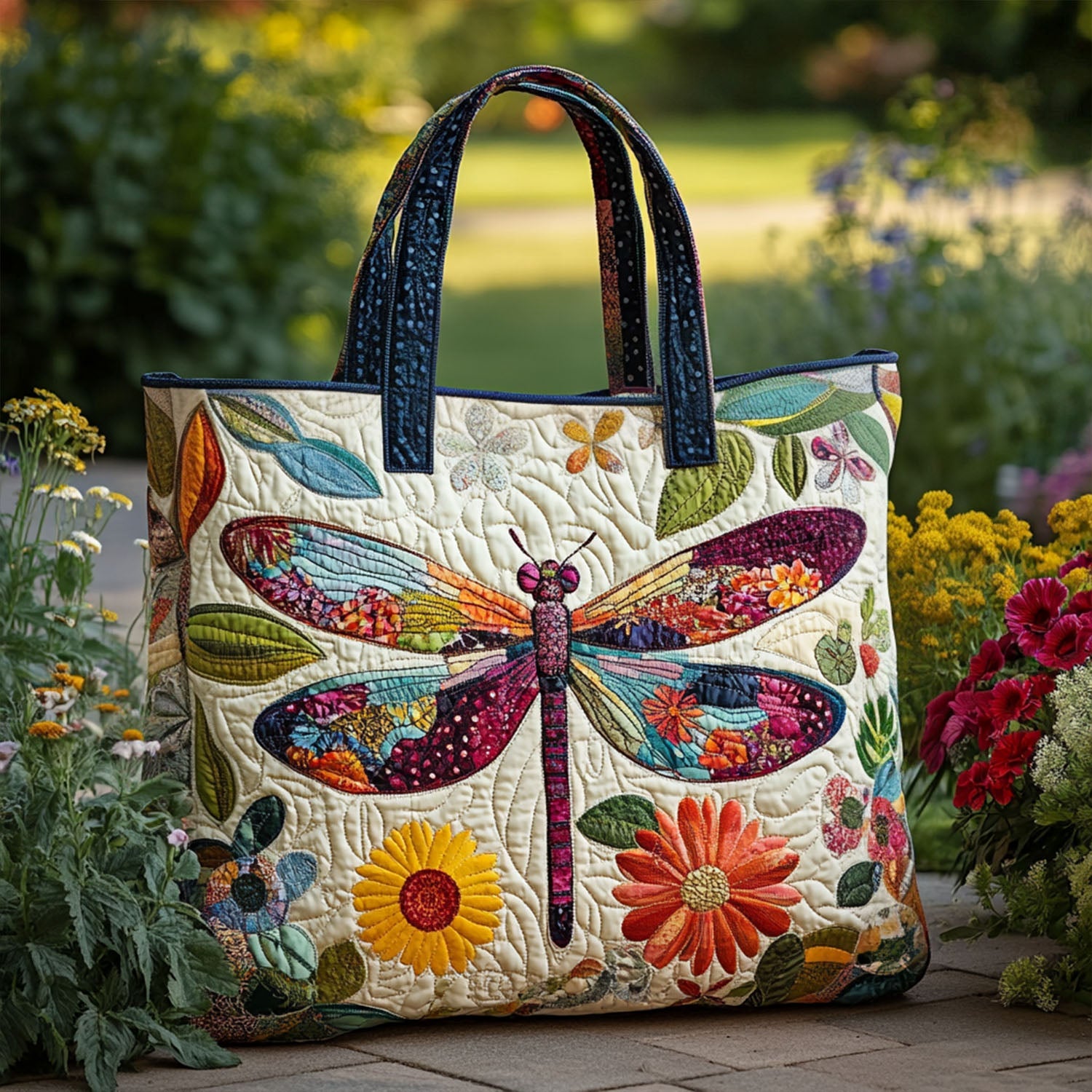 Breezy Bop Quilted Tote Bag Birthday Gifts For Dragonfly Lovers