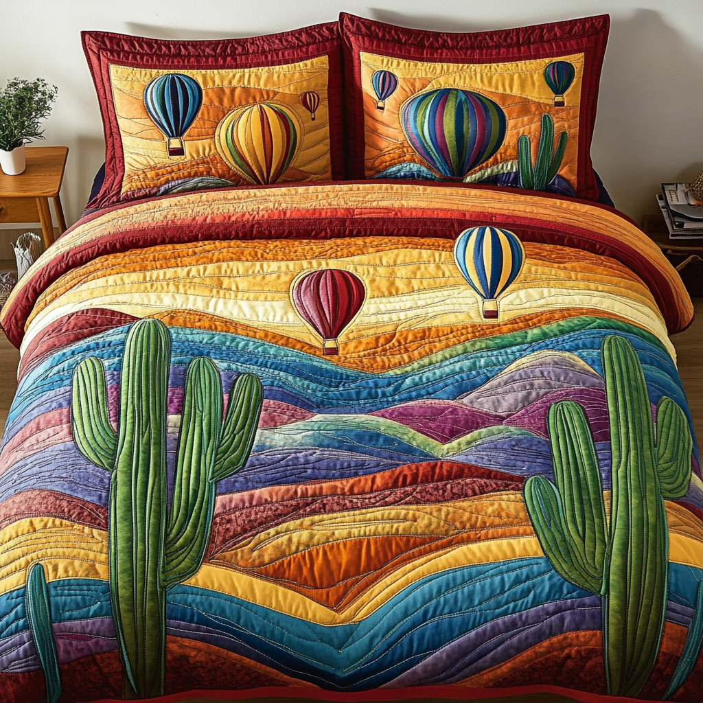 Breezy Escape Quilted Bedding Set Cute Bedroom Decor Cactus Birthday Gift