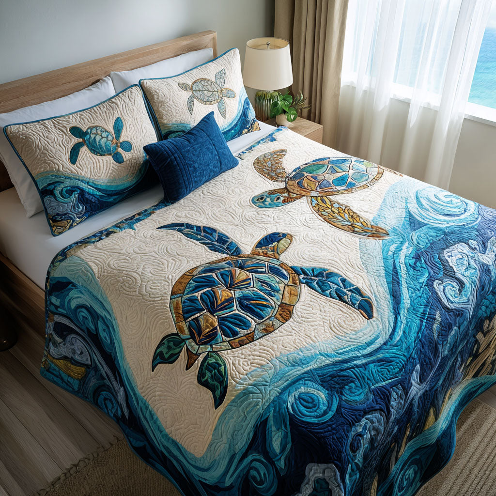 Breezy Waters Quilted Bedding Set Christmas Bed Sheets Sea Turtle Christmas Gifts