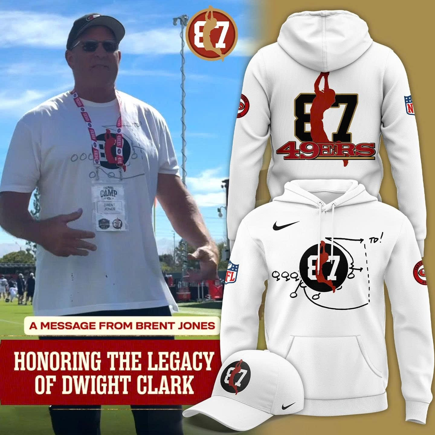 Brent Jones San Francisco 49Ers 87 Hoodie Honoring The Legacy Of Dwight Clark NFL Merch