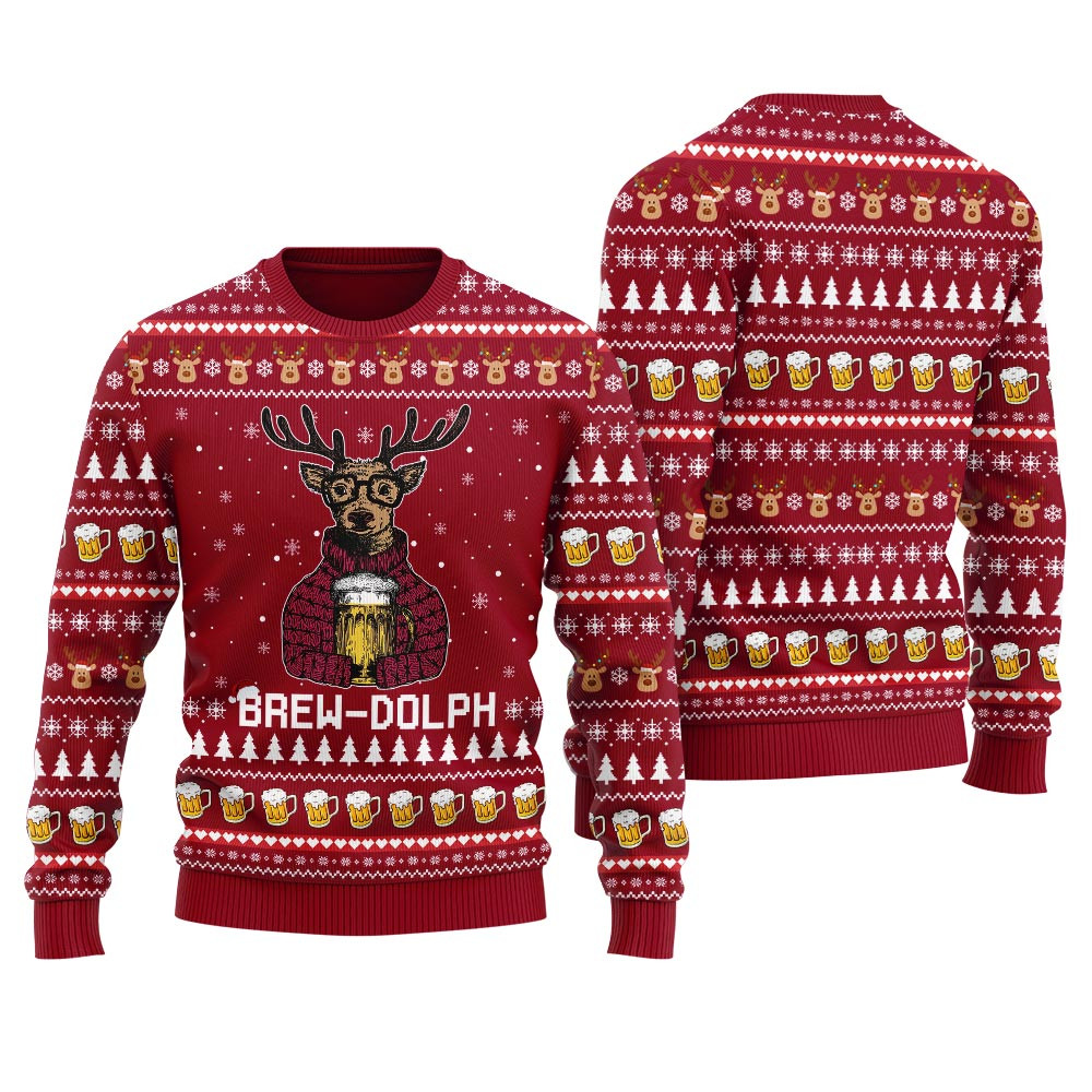 Brewdolph Beer Lover Mens Ugly Christmas Sweater Cute Christmas Sweatshirt for Holiday Spirit