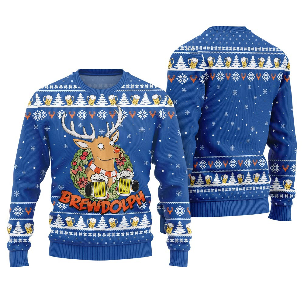 Brewdolph Beer Ugly Christmas Sweater Comfortable Holiday Sweater for Chilly Nights