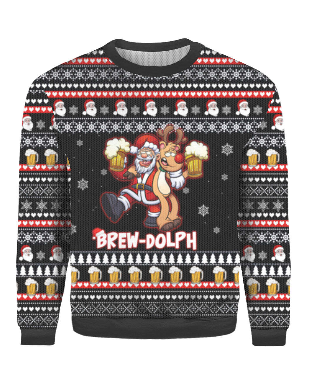 Brewdolph Santa And Reindeer Ugly Christmas Sweater Funny Santa Xmas Jumper Gifts For Her