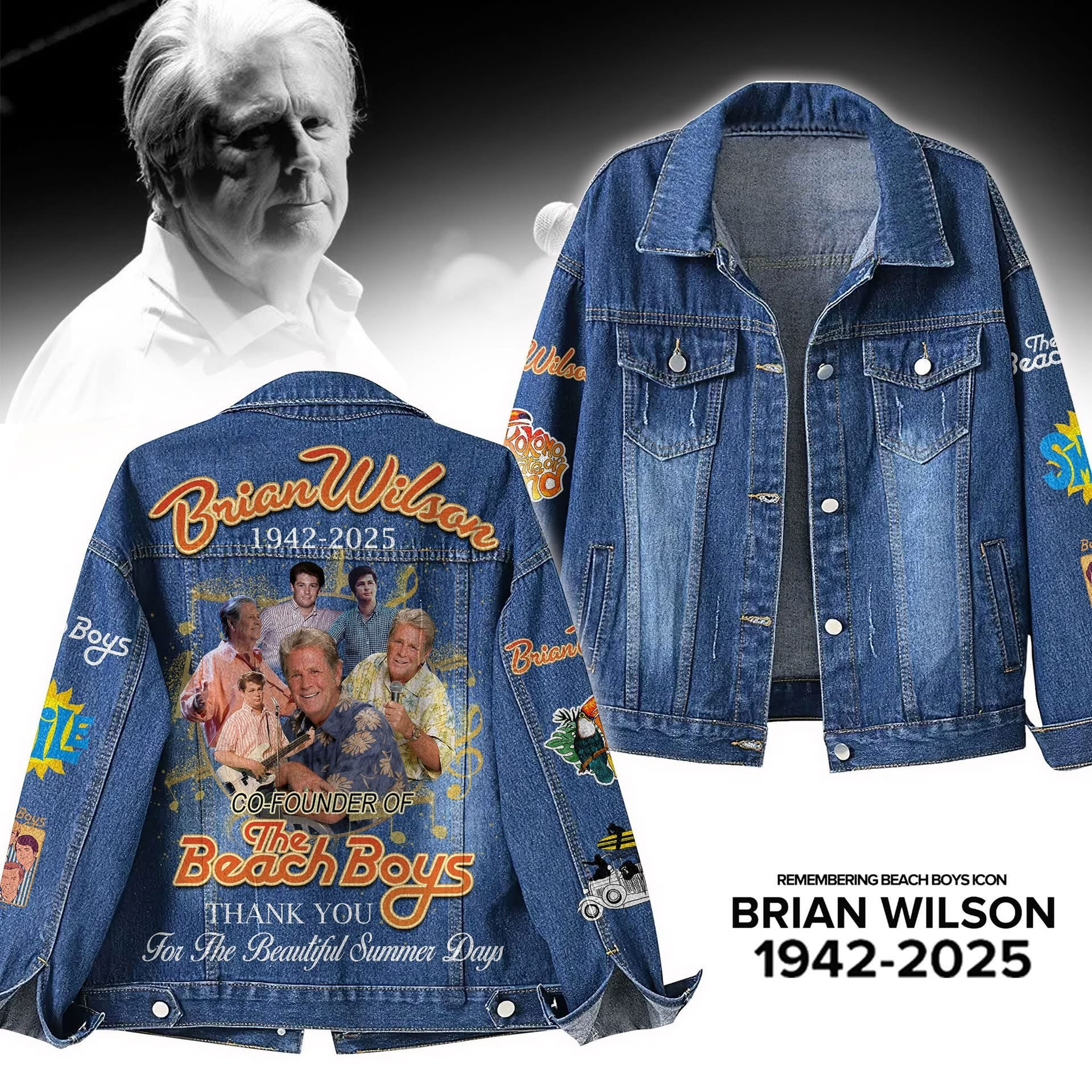 Brian Wilson The Beach Boys Denim Jacket Thank You For Beautiful Summer Days Gift For Fans