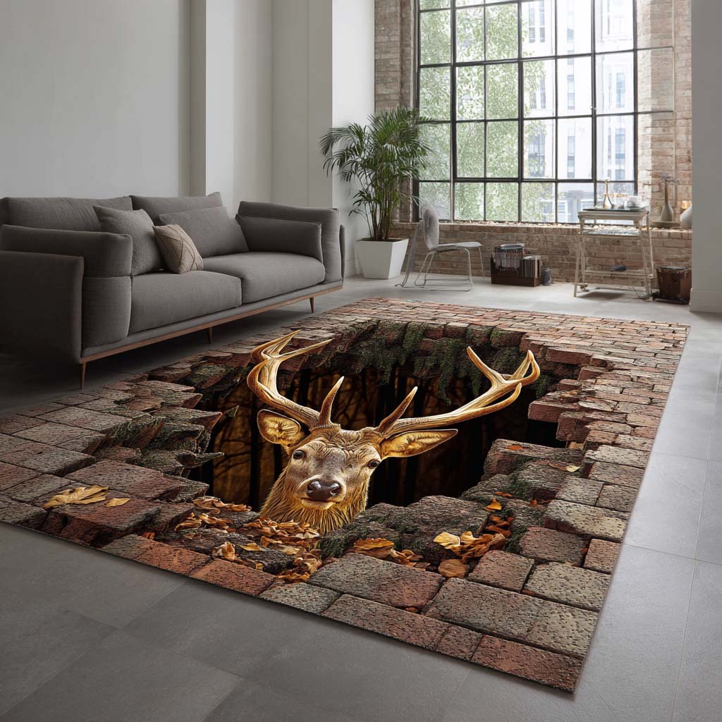 Brick Cave Deer Area Rug Kitchen Rugs Christmas Gifts For Wife