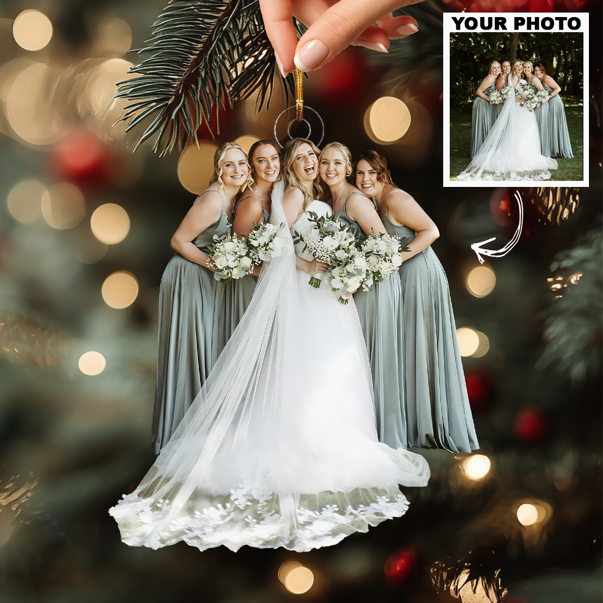 Bride And Her Tribe Personalized Photo Mica Ornament Christmas Gift For Brides Besties