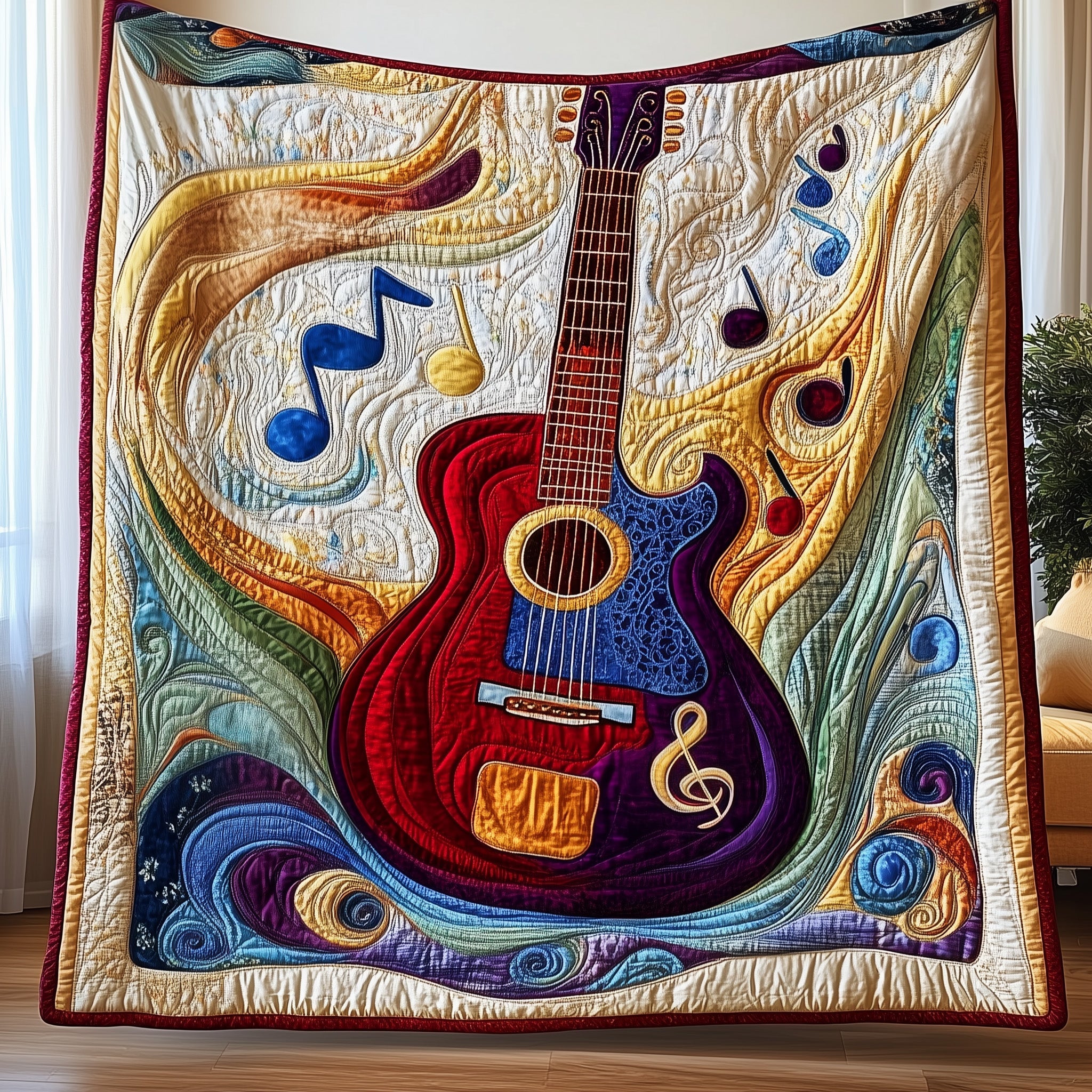 Bright Beats Quilted Blanket Cute Cozy BlanketChristmas Presents For Guitarists