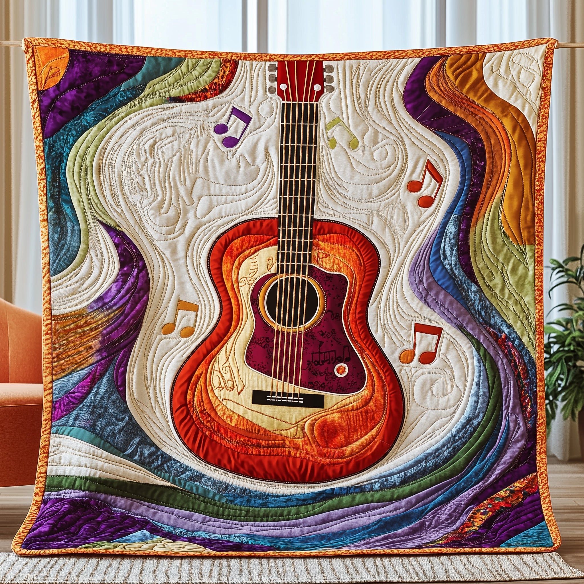 Bright Beats Quilted Blanket Cute Cozy BlanketXmas Gifts For Guitar Players