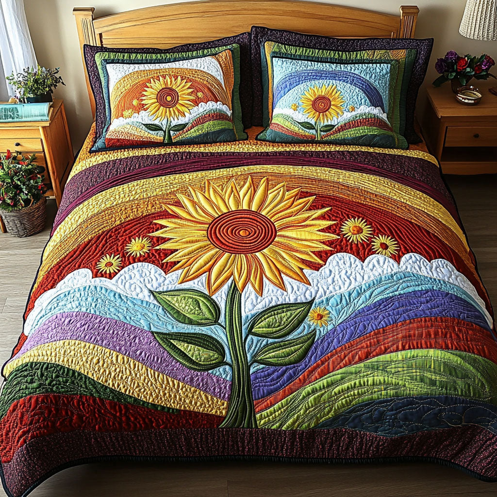 Bright Bloom Haven Quilted Bedding Set Bed Decorations Sunflower Birthday Gifts