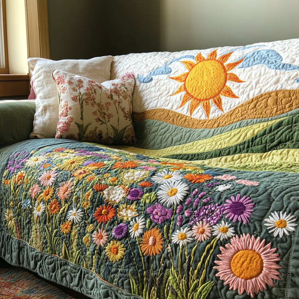 Bright Bloom Quilted Sofa Cover Seat Covers For Couches Good Family Gifts