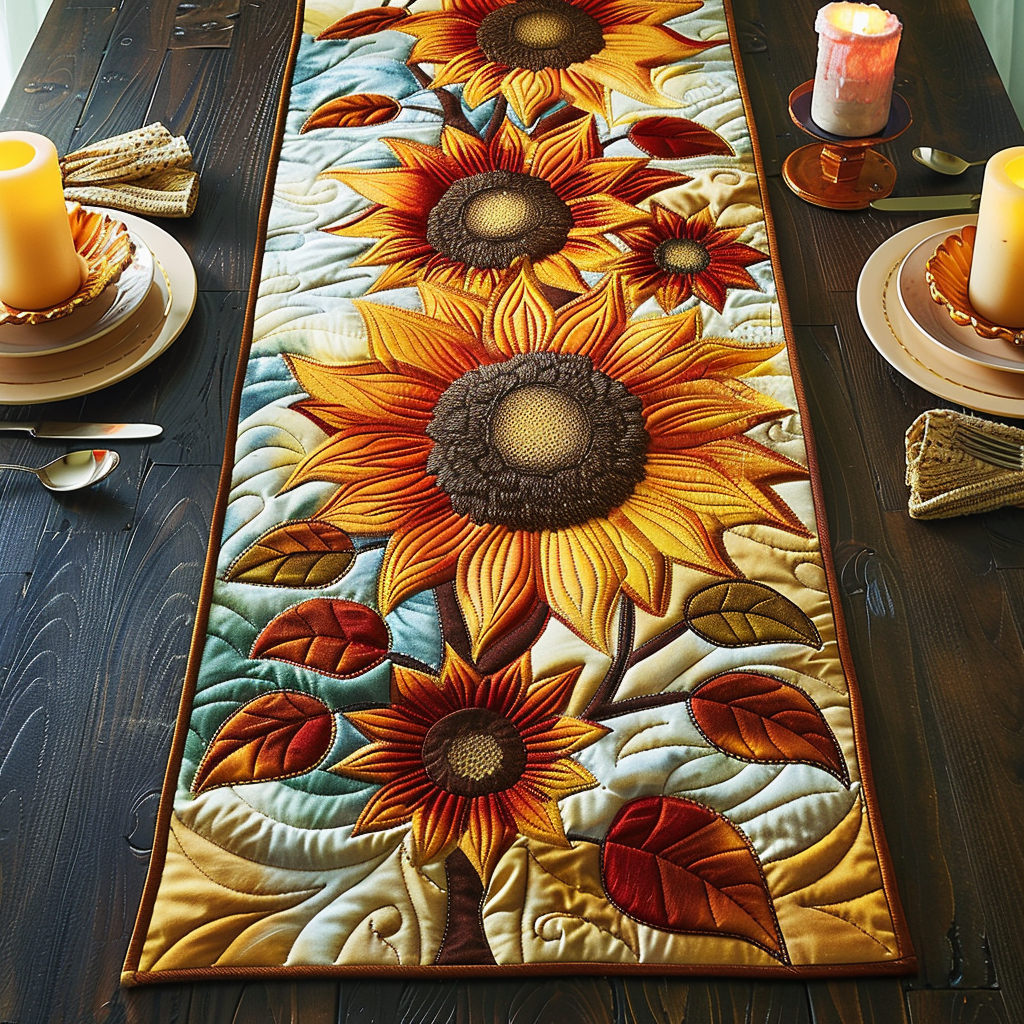 Bright Blooms Quilted Table Runner Dining Room Table Decor Sunflower Theme Gifts Merchandise
