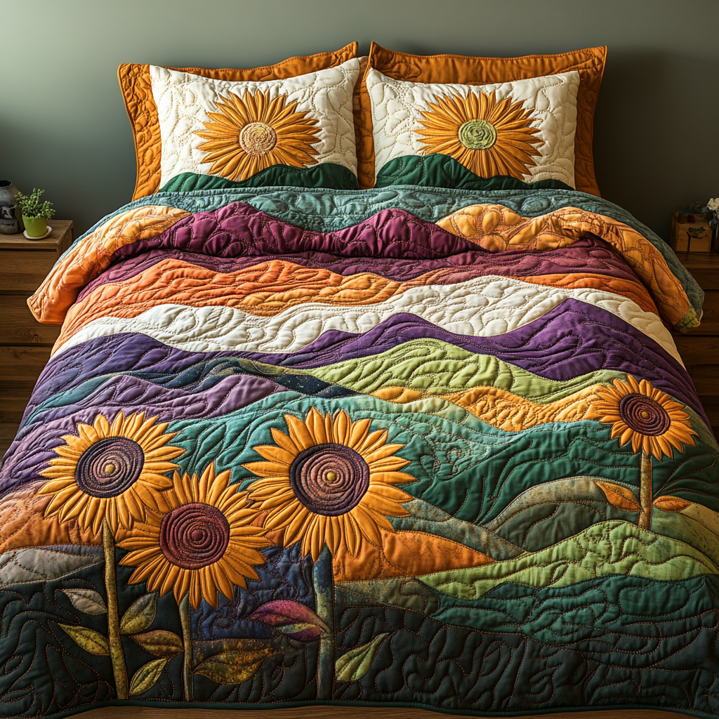 Bright Blossoms Quilted Bedding Set Bed Decorations Sunflower Gift Items